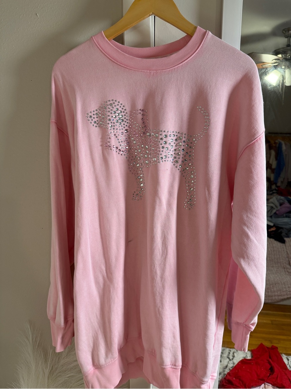 PINK Victoria's Secret Love Shack Fancy Light Pink Rhinestone Sweatshirt